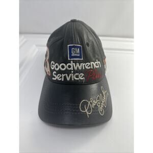 Vintage Dale Earnhardt Leather Hat Goodwrench Service Plus NASCAR Strap Back Cap